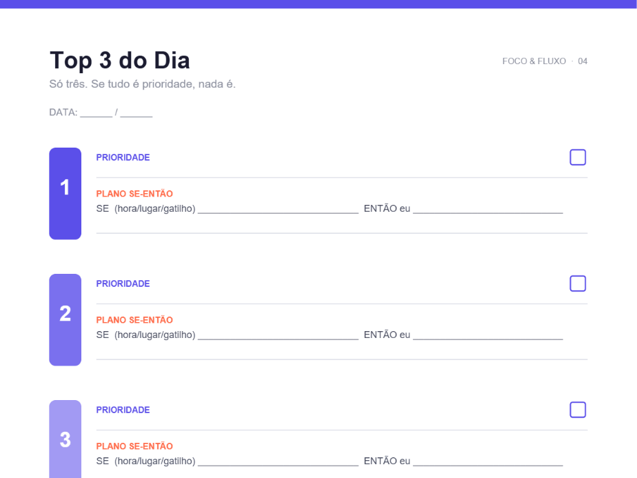 Página Top 3 do Dia com planos se-então